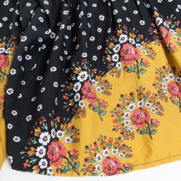 Anthropologie Farm Rio Intarsia Boho Floral Peasant Blouse Black Yellow Small - Picture 11 of 14